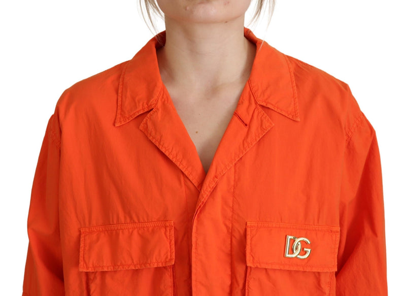 Orange Collared Windbreaker Cotton Jacket