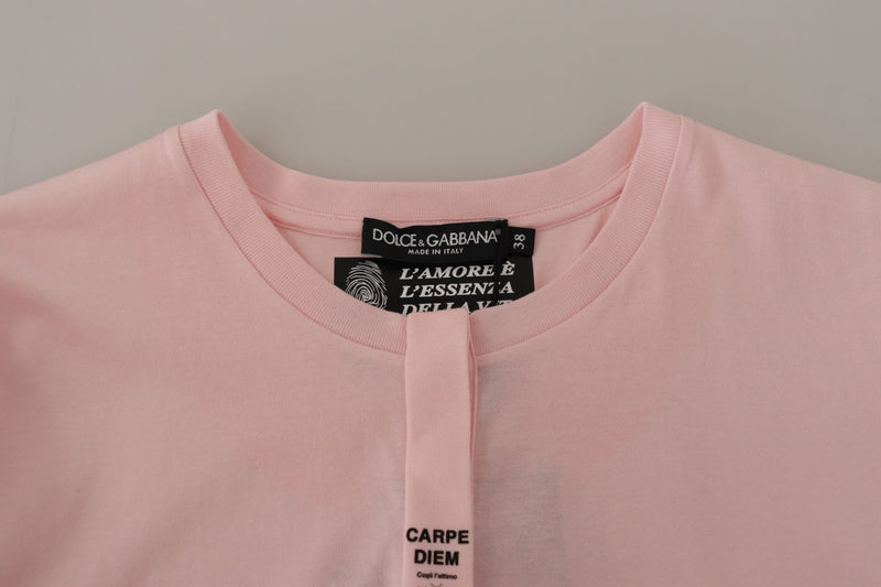 Pink Floral Cotton Henley Cotton  T-shirt