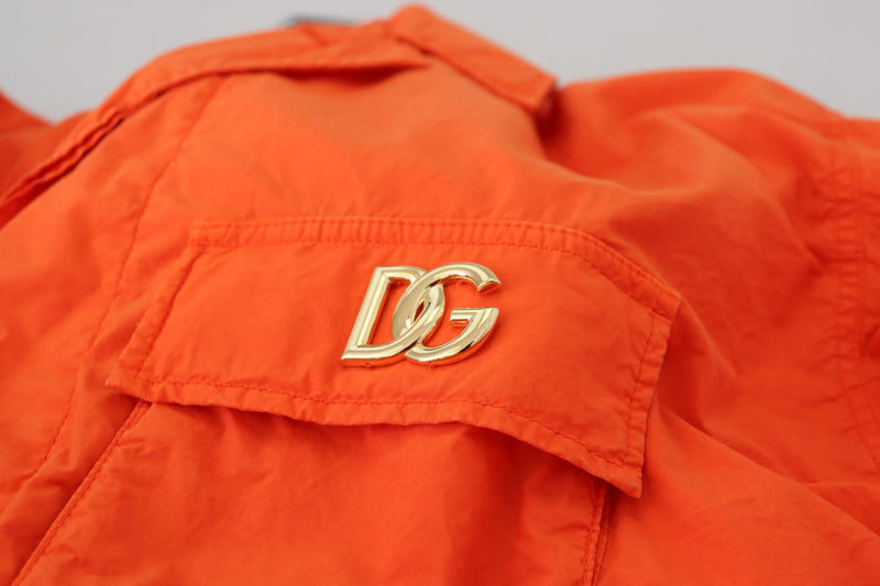 Orange Collared Windbreaker Cotton Jacket