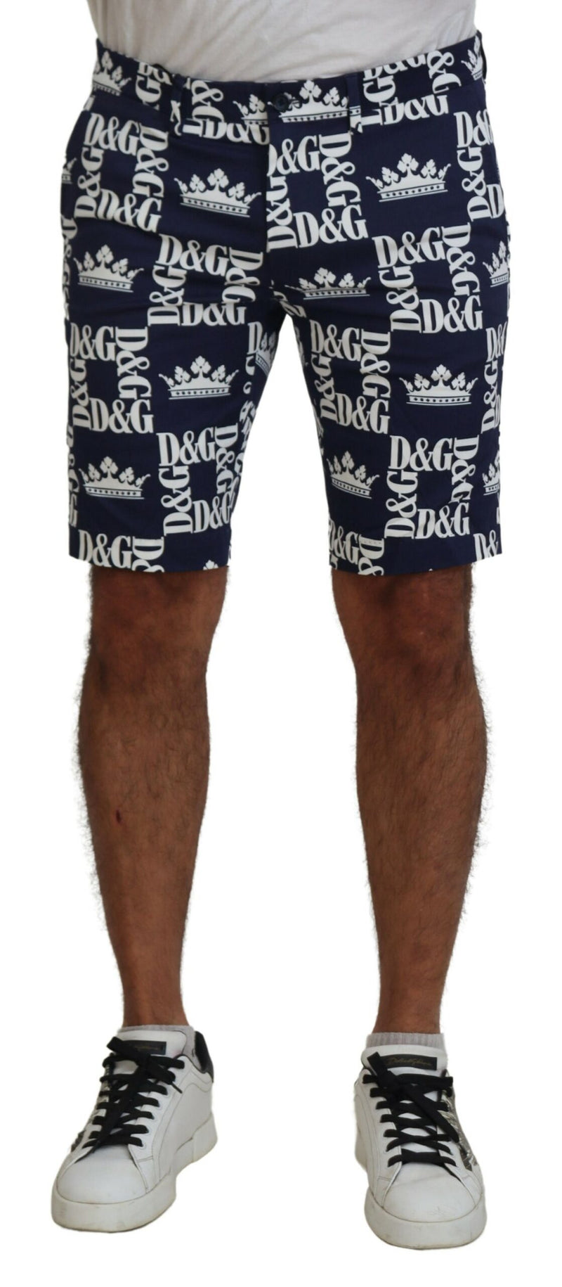 Blue Logo Print Cotton Chinos Shorts