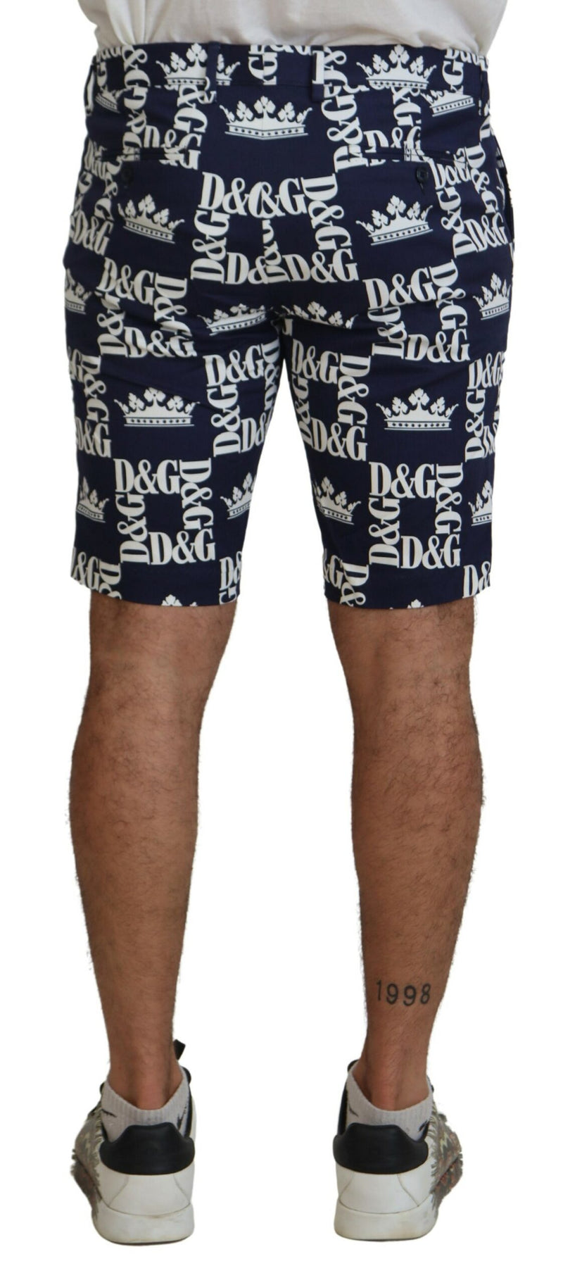 Blue Logo Print Cotton Chinos Shorts