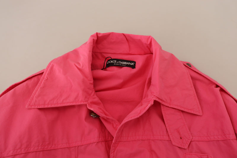 Pink Collared Long Windbreaker Cotton Jacket