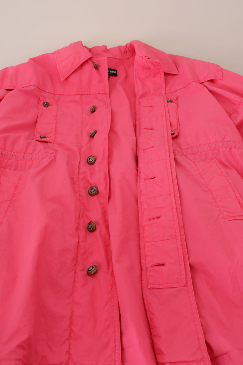 Pink Collared Long Windbreaker Cotton Jacket