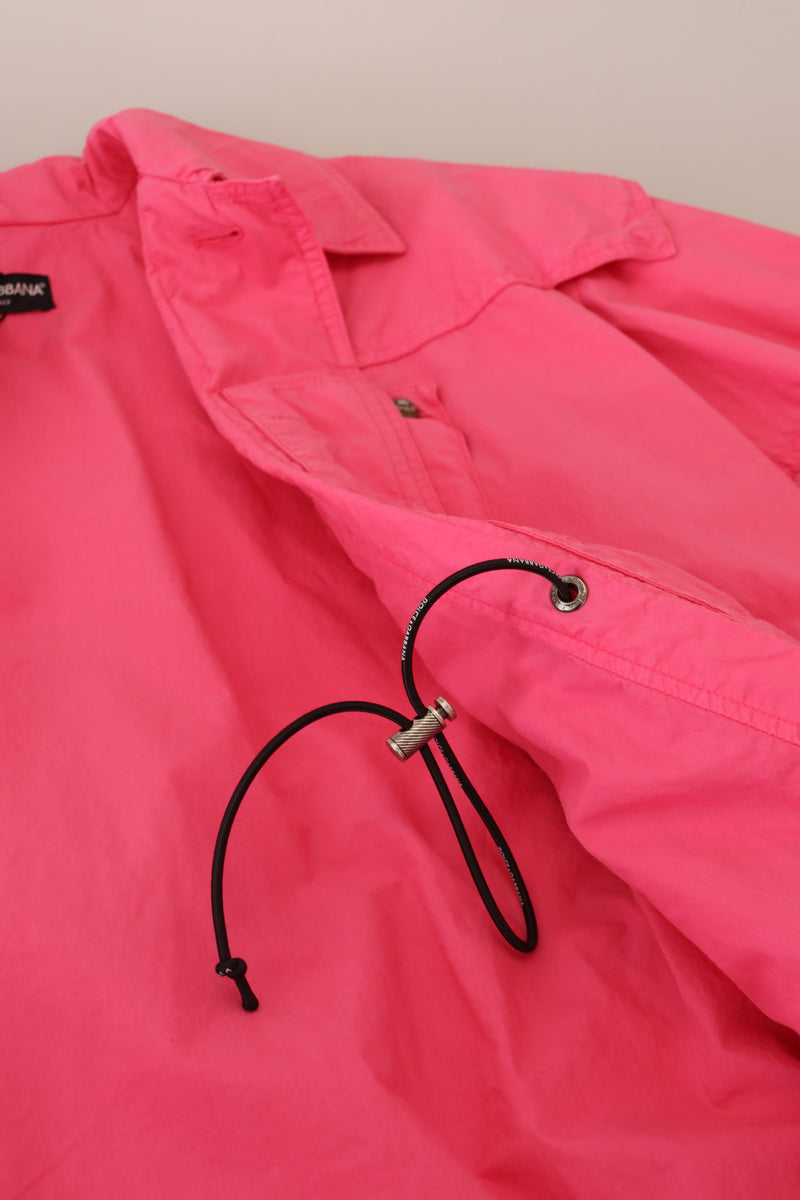 Pink Collared Long Windbreaker Cotton Jacket