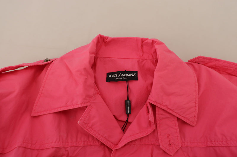 Pink Collared Long Windbreaker Cotton Jacket