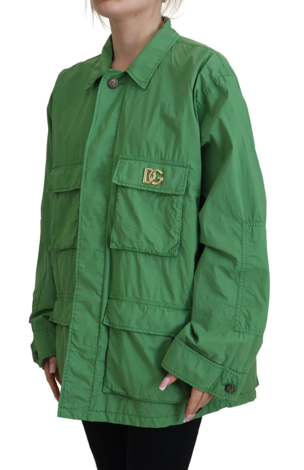 Green Collared Windbreaker Cotton Jacket