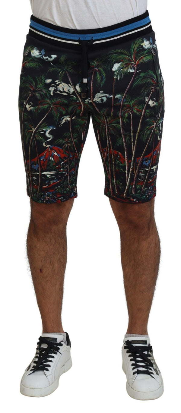 Black Cotton Volcano Print Casual Shorts