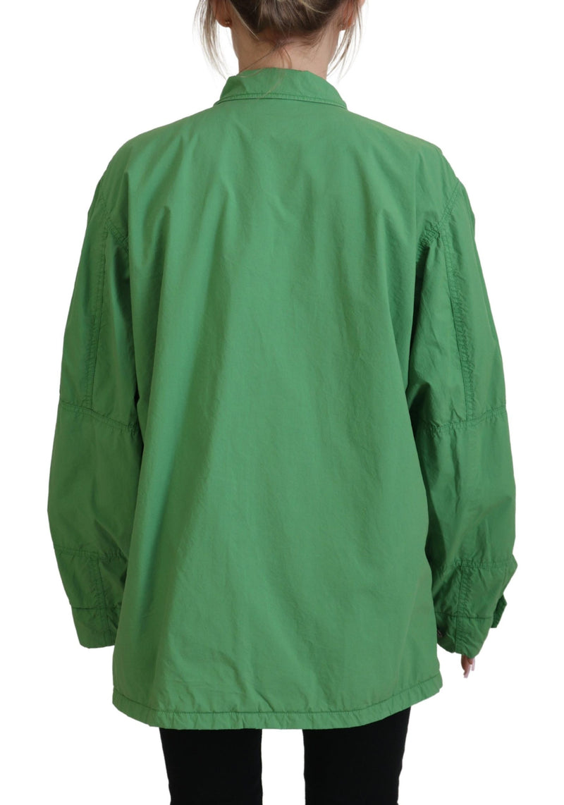 Green Collared Windbreaker Cotton Jacket