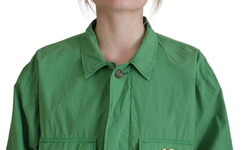 Green Collared Windbreaker Cotton Jacket