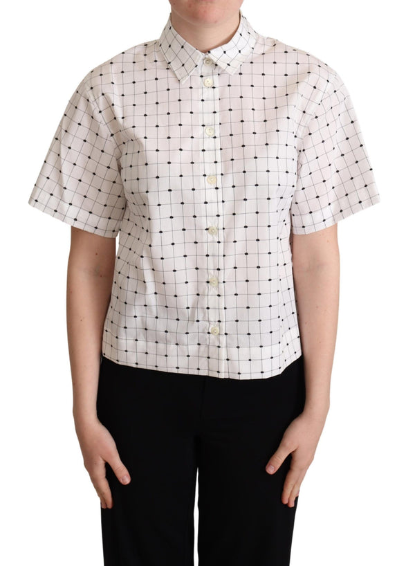 White Polka Dot Cotton Collared Shirt Top