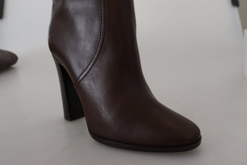 Brown Leather Heels High Boots Shoes