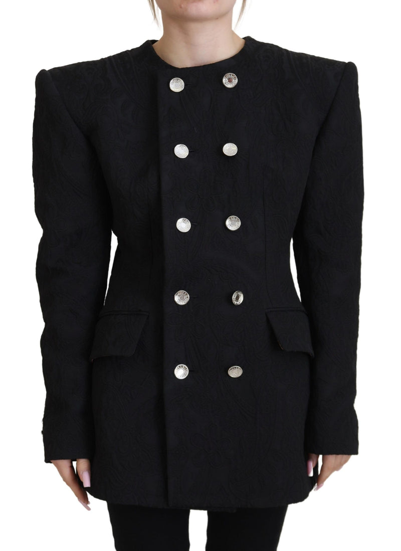 Black Double Breasted Coat Polyester Jacket