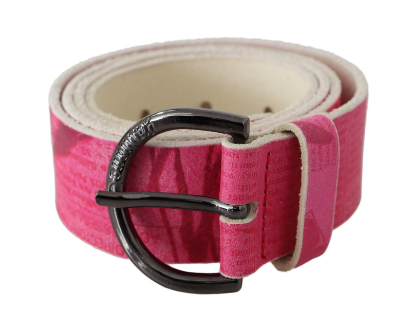 Pink Leather Letter Logo Design Round Buckle Belt