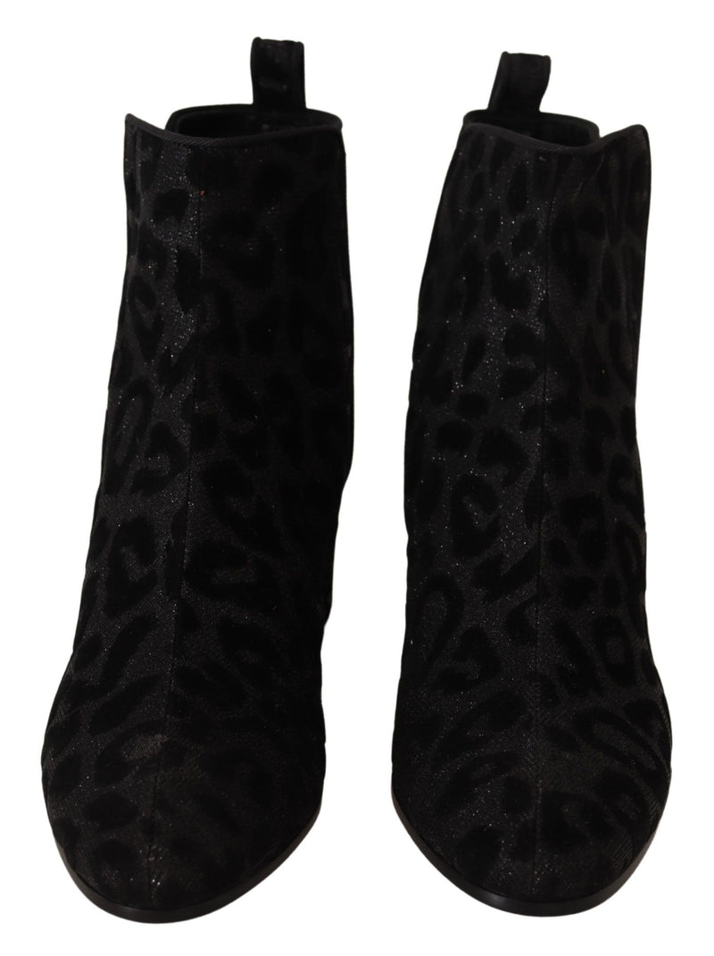 Black Leopard Print Booties Ankle Boots Shoes