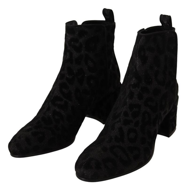 Black Leopard Print Booties Ankle Boots Shoes