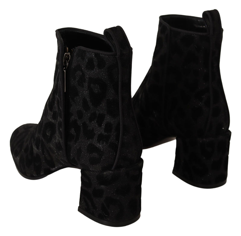 Black Leopard Print Booties Ankle Boots Shoes