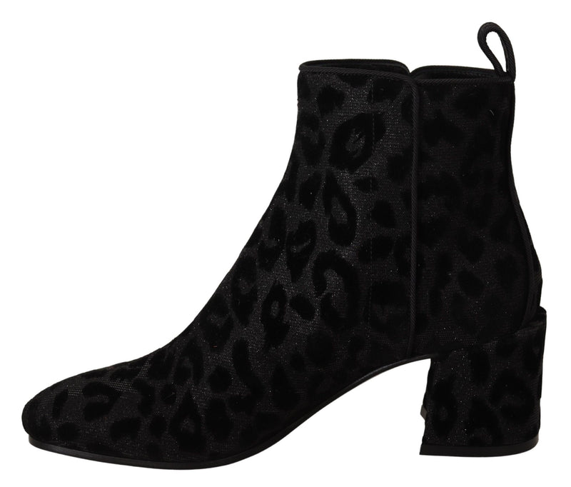 Black Leopard Print Booties Ankle Boots Shoes