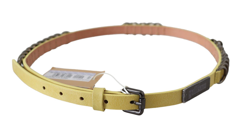 Yellow Leather Luxury Slim Buckle Fancy Belt