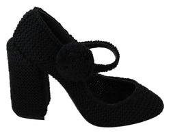 Black Pom Pom Block Heels Mary Jane Shoes