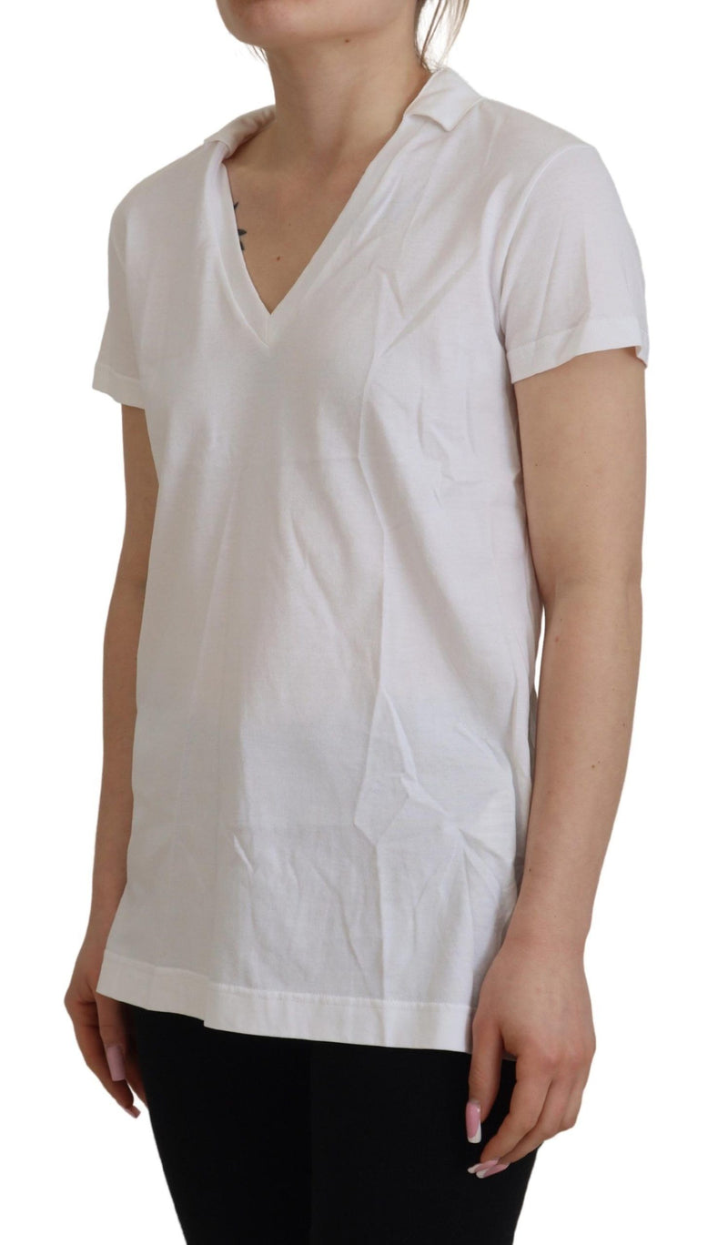 White Short Sleeve V-neck Cotton Top Blouse T-shirt