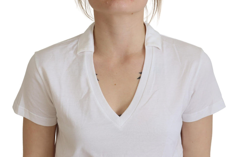 White Short Sleeve V-neck Cotton Top Blouse T-shirt