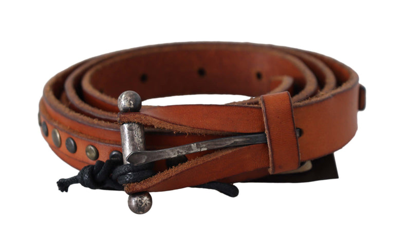 Brown Genuine Leather Rustic Silver Buckle Belt