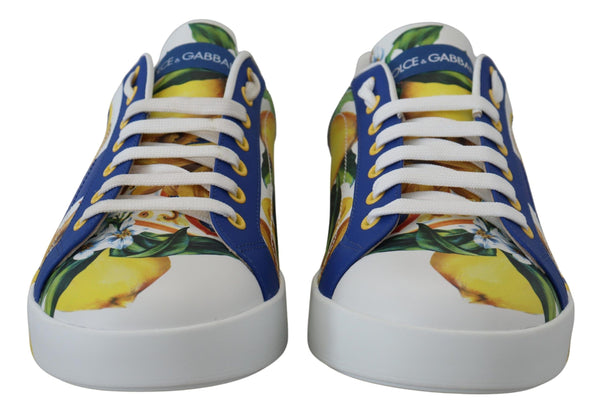 Lemon Print Leather Low Top Casual Sneakers Shoes