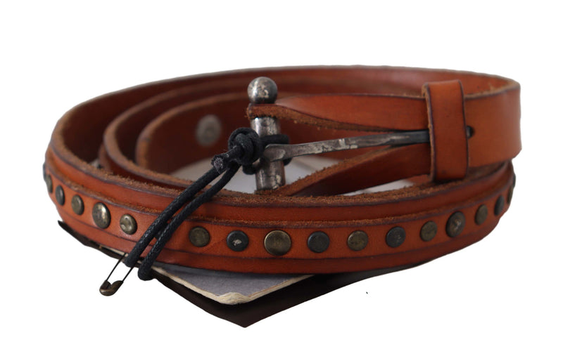 Brown Genuine Leather Rustic Silver Buckle Belt