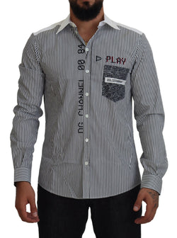 Gray White Striped Slim Fit Shirt