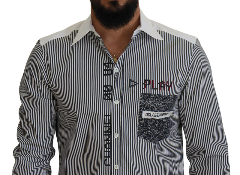 Gray White Striped Slim Fit Shirt