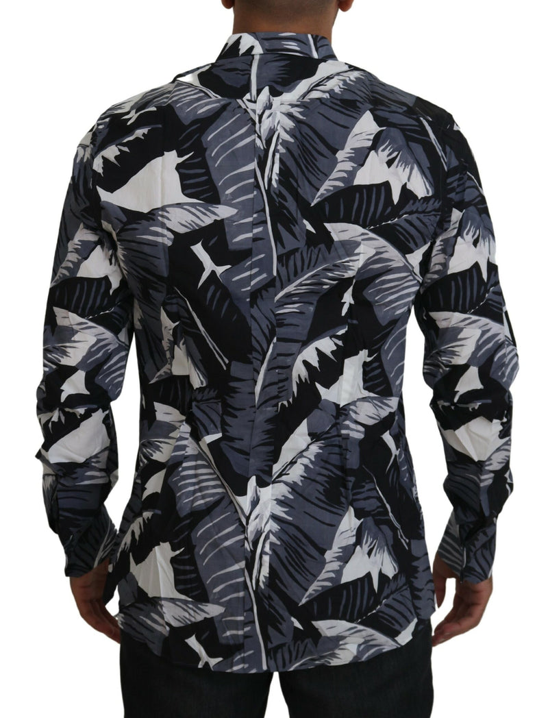 Gray Blue Banana Leaf Slim Fit Shirt