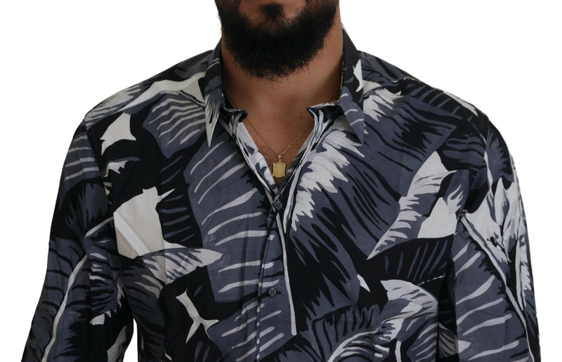 Gray Blue Banana Leaf Slim Fit Shirt