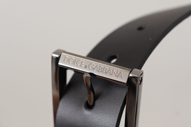 Black Calf Leather Engraved Crown Logo Buckle Belt