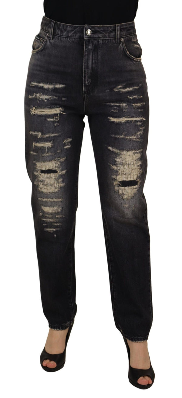 Black Washed Tattered High Waist Denim Jeans