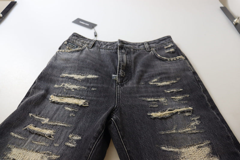 Black Washed Tattered High Waist Denim Jeans