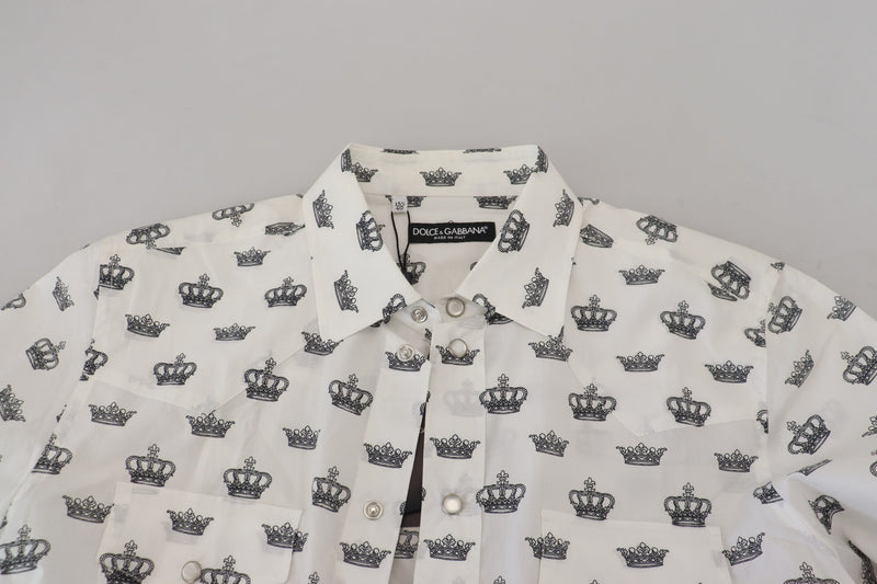 White Crown Print Slim Fit Cotton Shirt