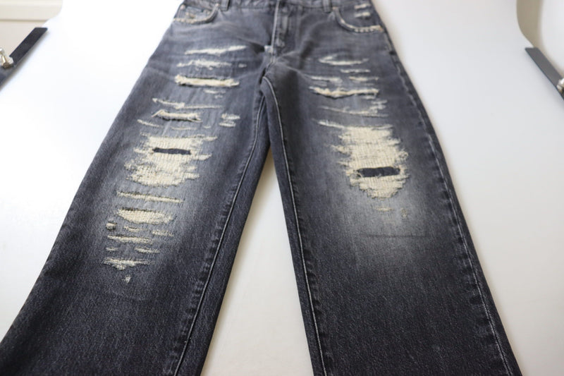 Black Washed Tattered High Waist Denim Jeans