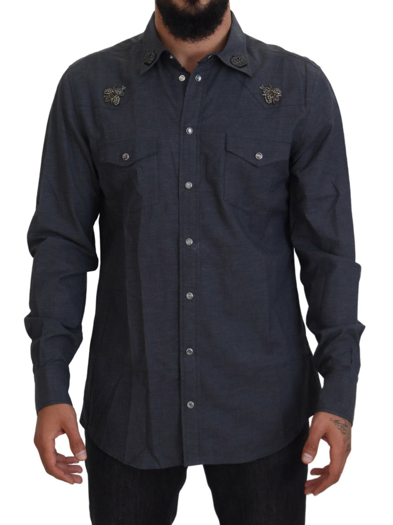 Blue Cotton Denim Crystal Bee Shirt