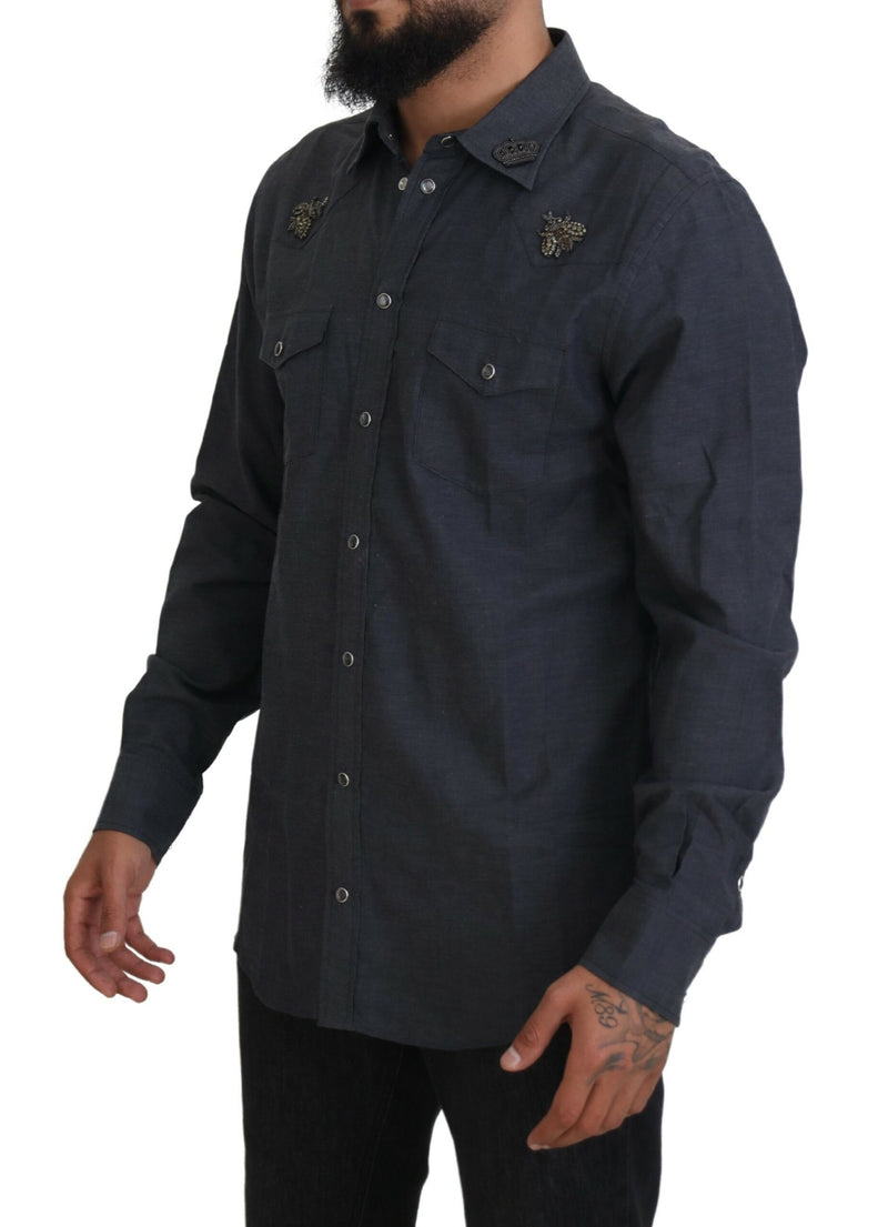 Blue Cotton Denim Crystal Bee Shirt