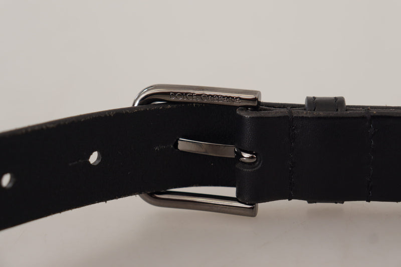 Black Calf Leather Logo Engraved Metal Buckle Belt