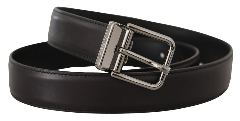 Black Calf Leather Logo Engraved Metal Buckle Belt