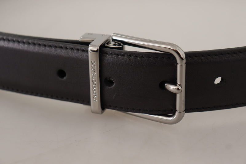 Black Calf Leather Logo Engraved Metal Buckle Belt