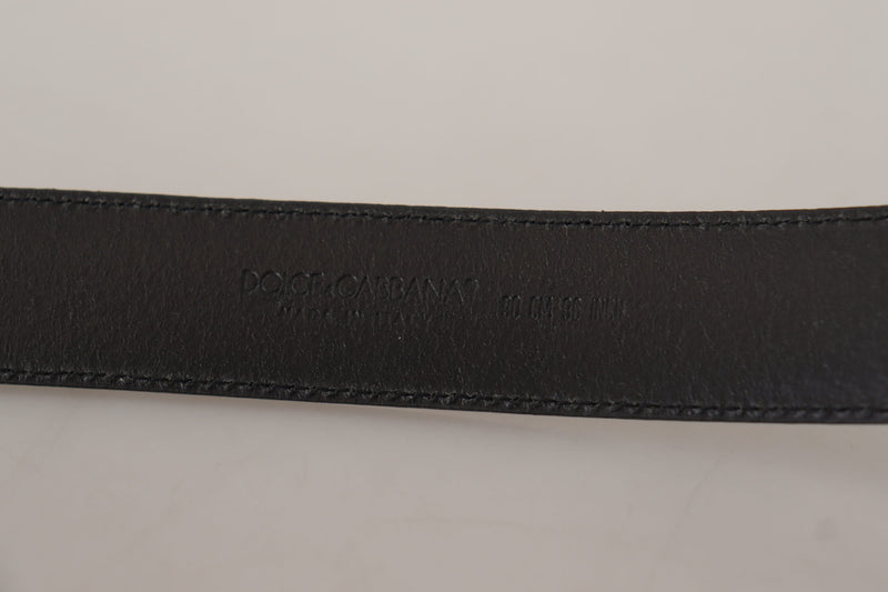 Black Calf Leather Logo Engraved Metal Buckle Belt