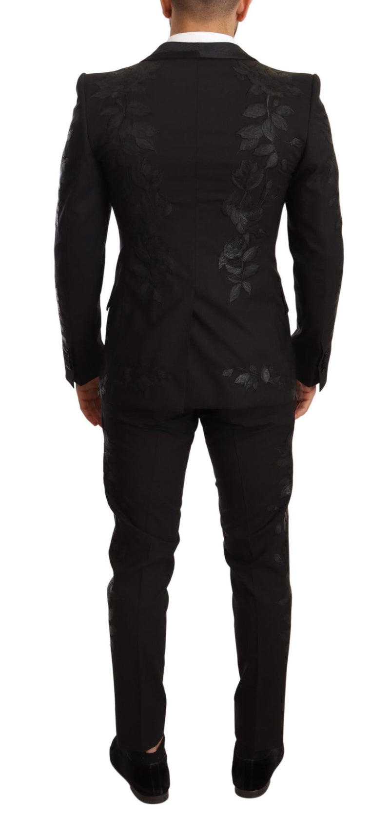 Black Floral Brocade Slim 3 Piece Set Suit