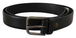 Black Calf Leather Classic Logo Metal Buckle Belt