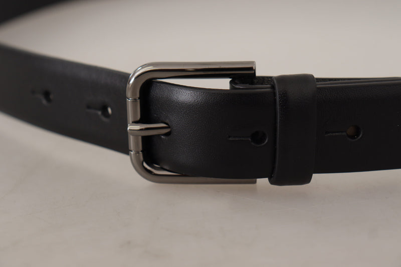 Black Calf Leather Classic Logo Metal Buckle Belt