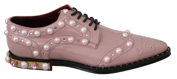 Pink Leather Crystal Pearls Studs Formal Shoes