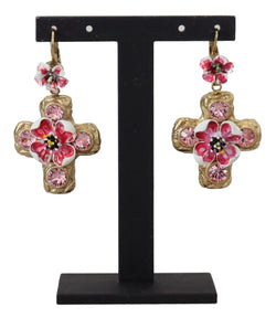 Gold Crystal Cross Hook Back Jewelry Dangling Earrings