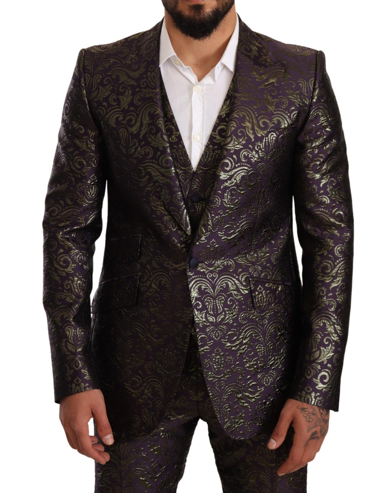 Purple Gold Brocade Slim 3 Piece SICILIA Suit