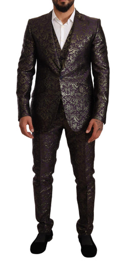 Purple Gold Brocade Slim 3 Piece SICILIA Suit